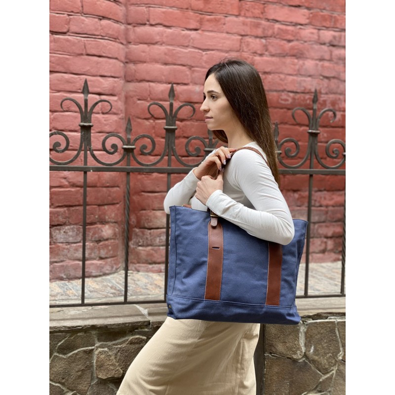 Женская городская сумка-тоут Carabo синяя - 2 фото