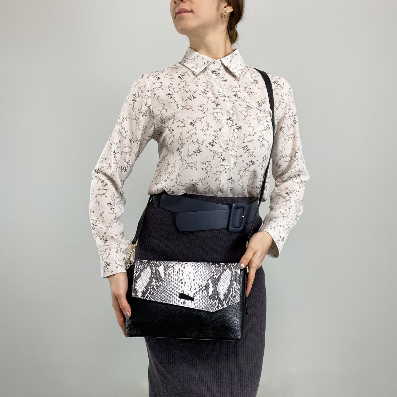 Жіноча шкіряна сумка-клатч Kira чорно-біла - 5 фото