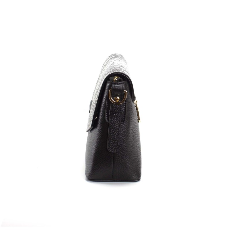 Женская кожаная сумка-клатч Kira черно-белая - 7 фото