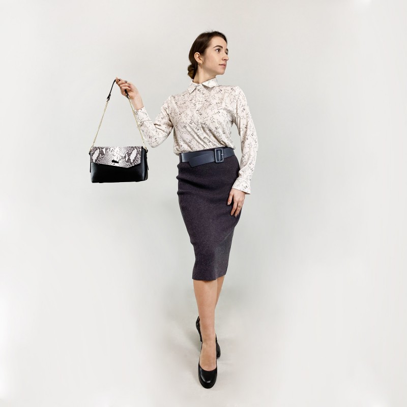 Женская кожаная сумка-клатч Kira черно-белая - 10 фото