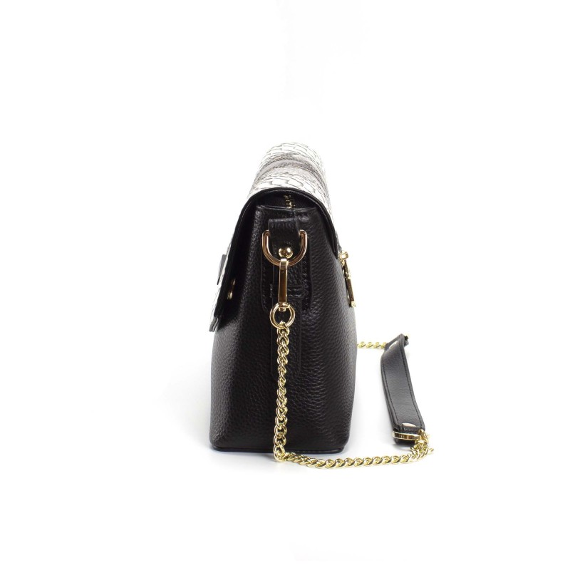 Женская кожаная сумка-клатч Kira черная с бело-бежевым верхом - 6 фото
