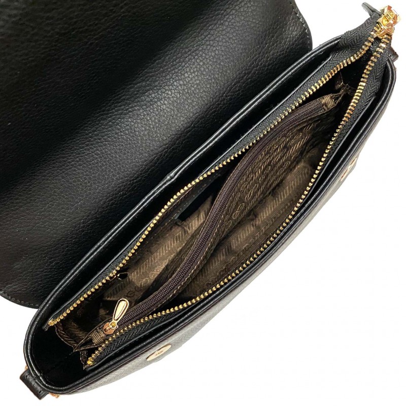 Женская кожаная сумка-клатч Kira черная с бело-бежевым верхом - 11 фото
