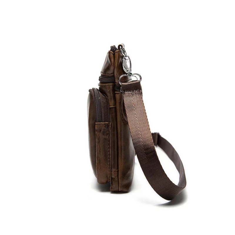 Мужская кожаная сумка-барсетка Wilson через плечо коричневая - 2 фото