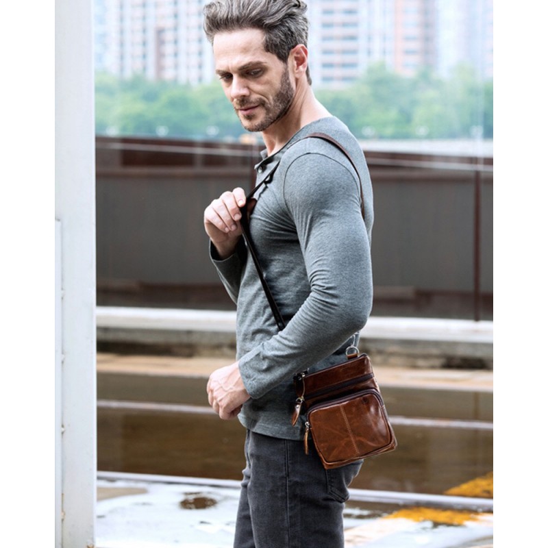 Чоловіча шкіряна сумка-барсетка Wilson через плече коричнева - 4 фото