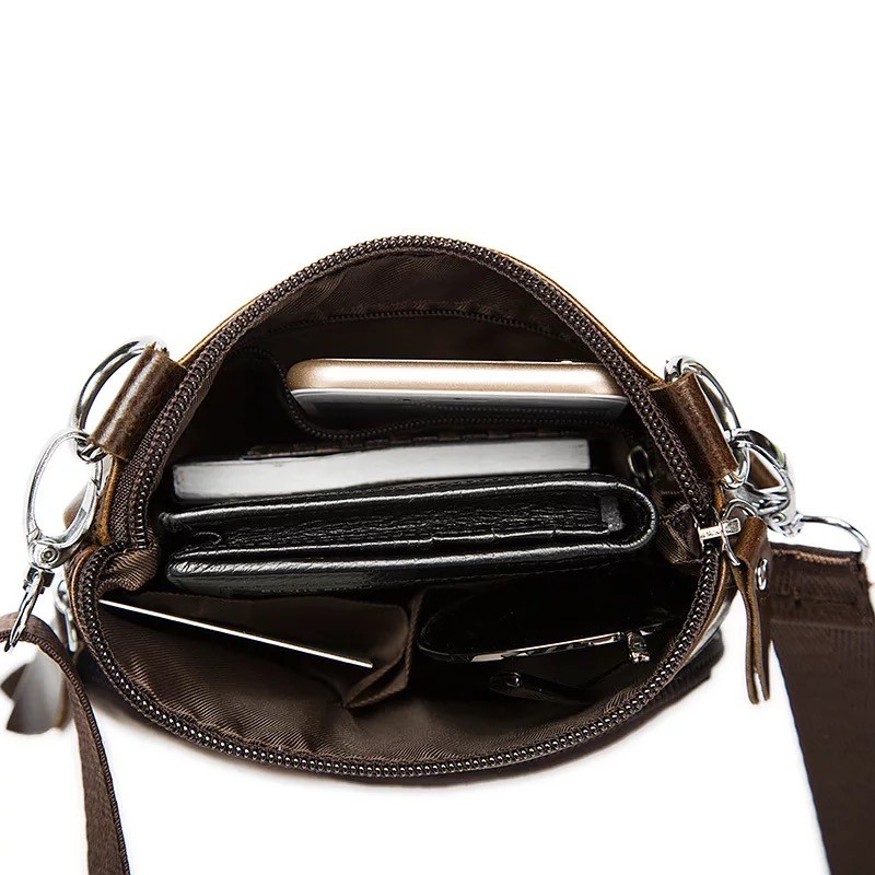 Мужская кожаная сумка-барсетка Wilson через плечо коричневая - 5 фото