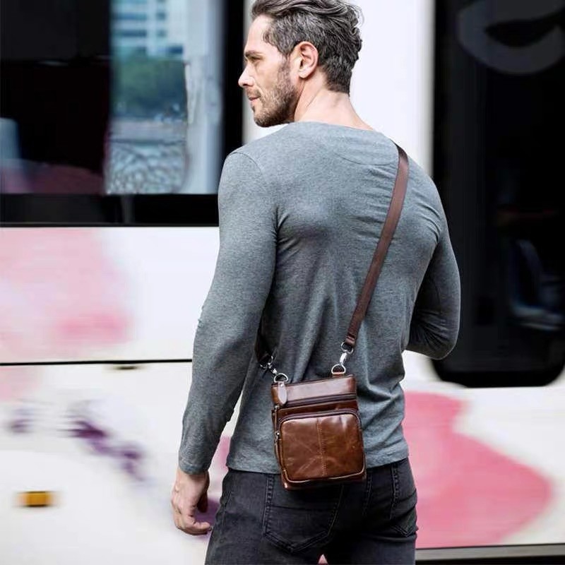 Чоловіча шкіряна сумка-барсетка Wilson через плече коричнева - 7 фото