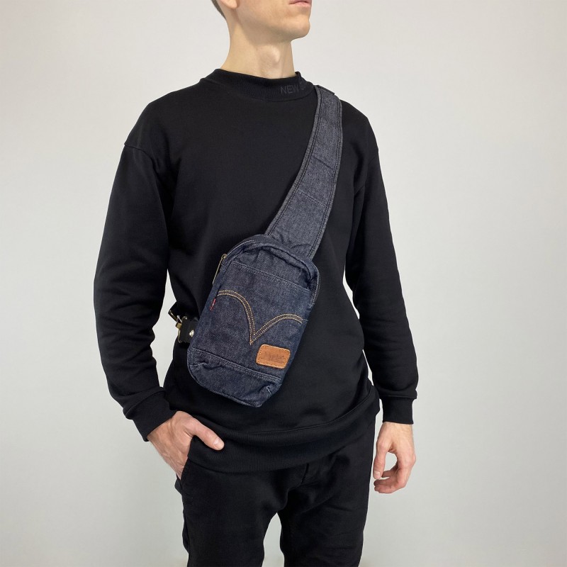 Мужская сумка слинг James джинсовая графит - 5 фото