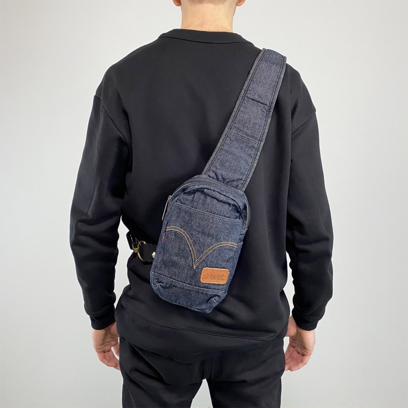 Мужская сумка слинг James джинсовая графит - 6 фото