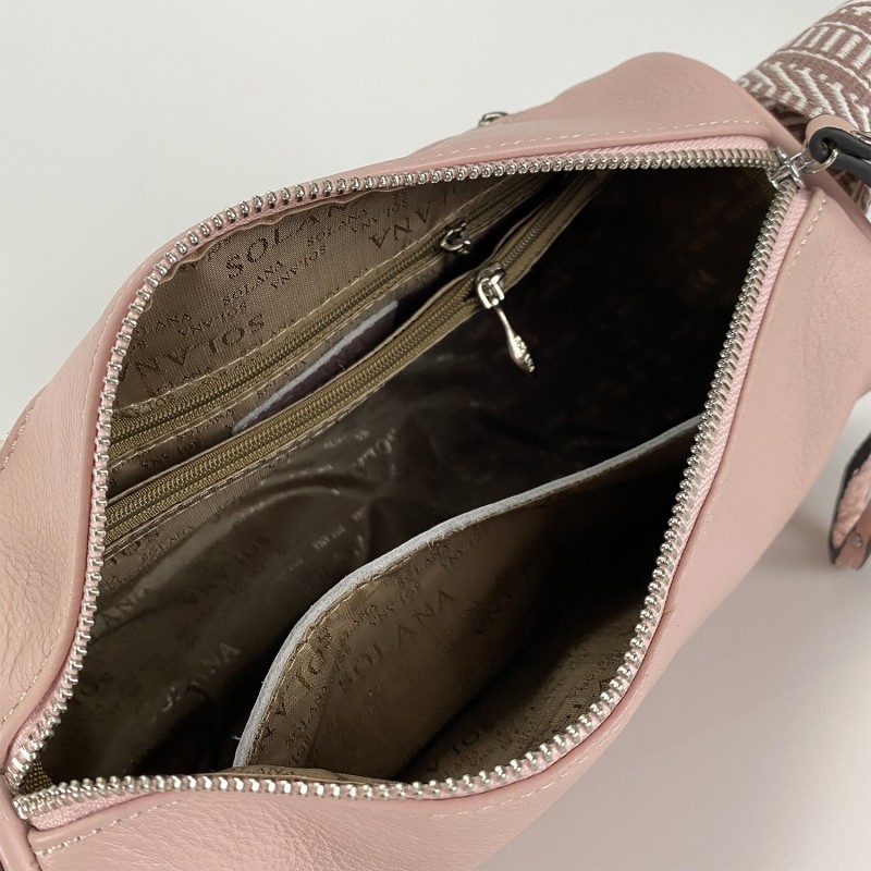 Женская кожаная сумка на плечо Diana светло-розовая пудра - 8 фото