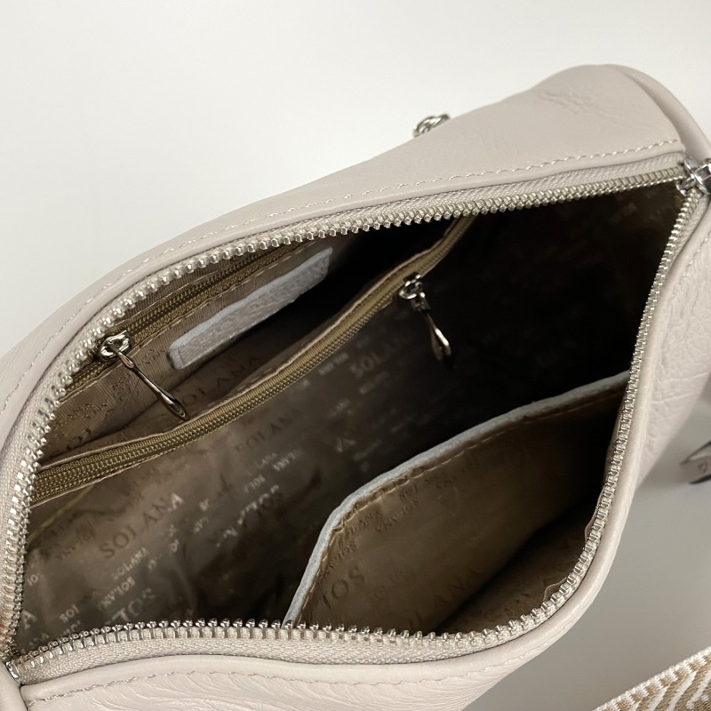 Женская кожаная сумка на плечо Diana серо-бежевая - 5 фото