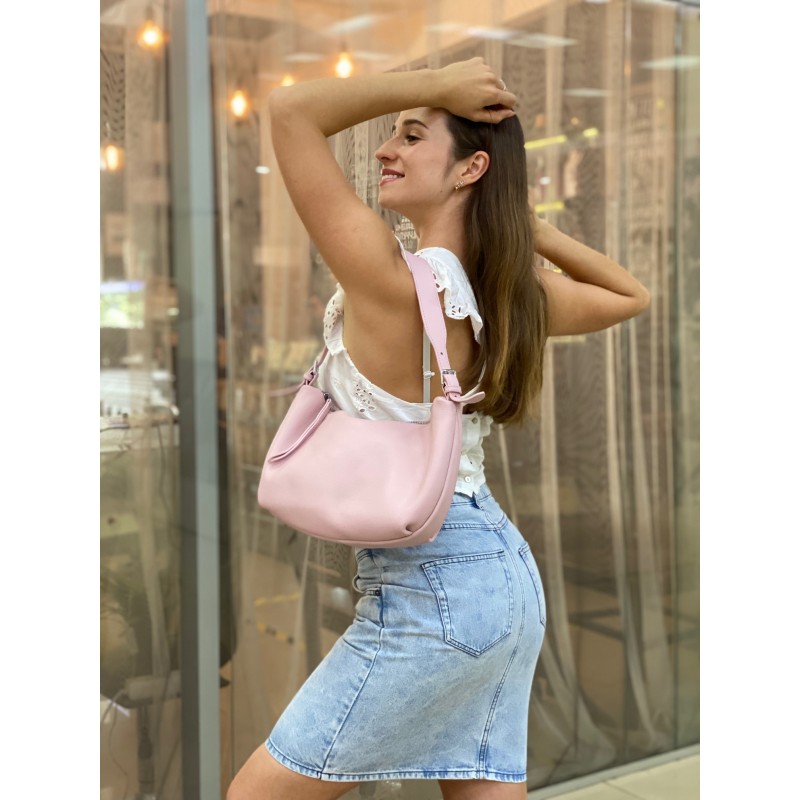 Жіноча шкіряна сумка хобо Monica рожева пудра - 5 фото