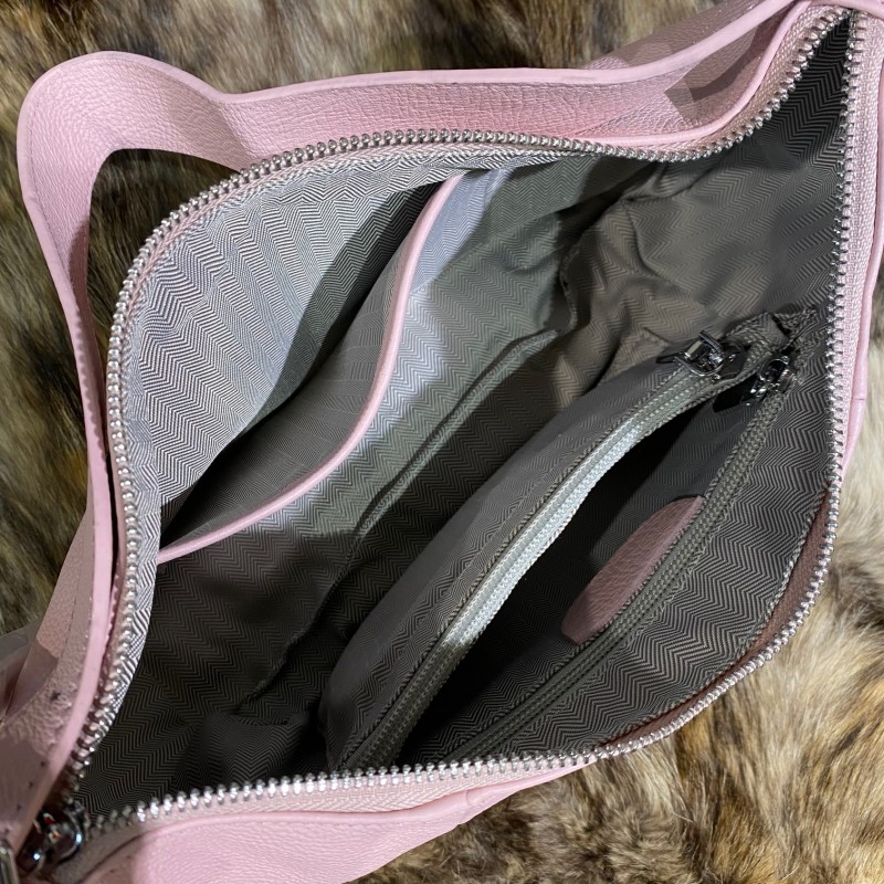 Жіноча шкіряна сумка хобо Monica рожева пудра - 6 фото