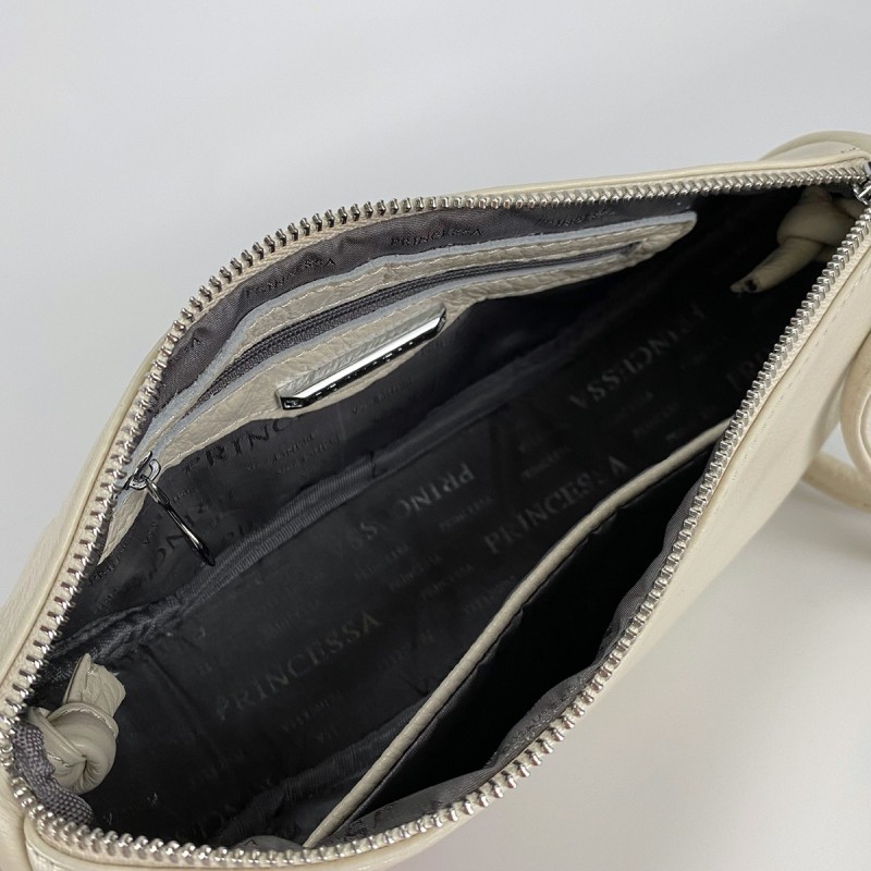 Жіноча шкіряна сумка Rebecca кремова - 6 фото