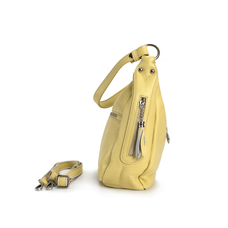 Женская кожаная сумка хобо Linda желтая - 6 фото