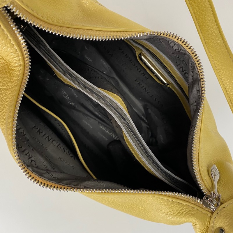 Женская кожаная сумка хобо Linda желтая - 8 фото