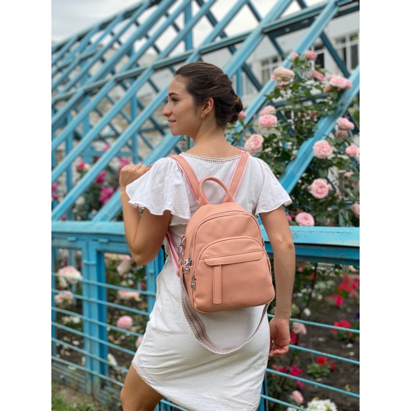 Жіночий рюкзак Jessica шкіряний персиковий - 4 фото