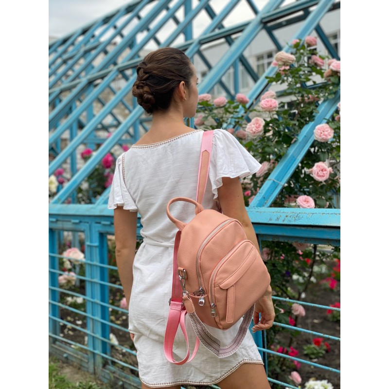Жіночий рюкзак Jessica шкіряний персиковий - 5 фото