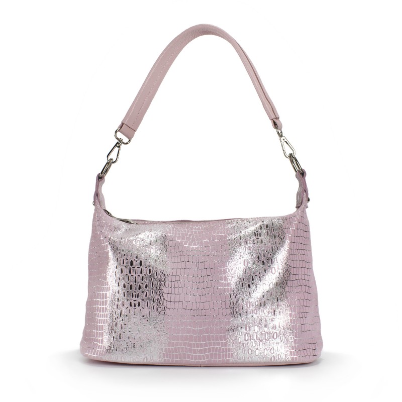 Жіноча шкіряна сумка хобо Jill лазерка світло-рожева фото