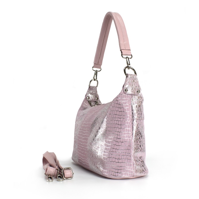 Женская кожаная сумка-хобо Jill лазерка светло-розовая - 1 фото