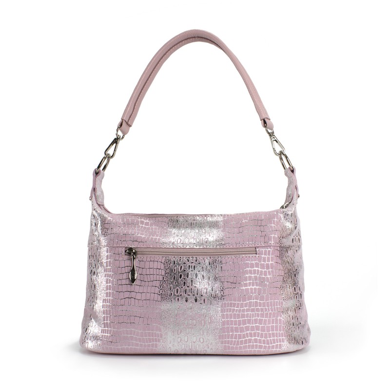 Жіноча шкіряна сумка хобо Jill лазерка світло-рожева - 2 фото