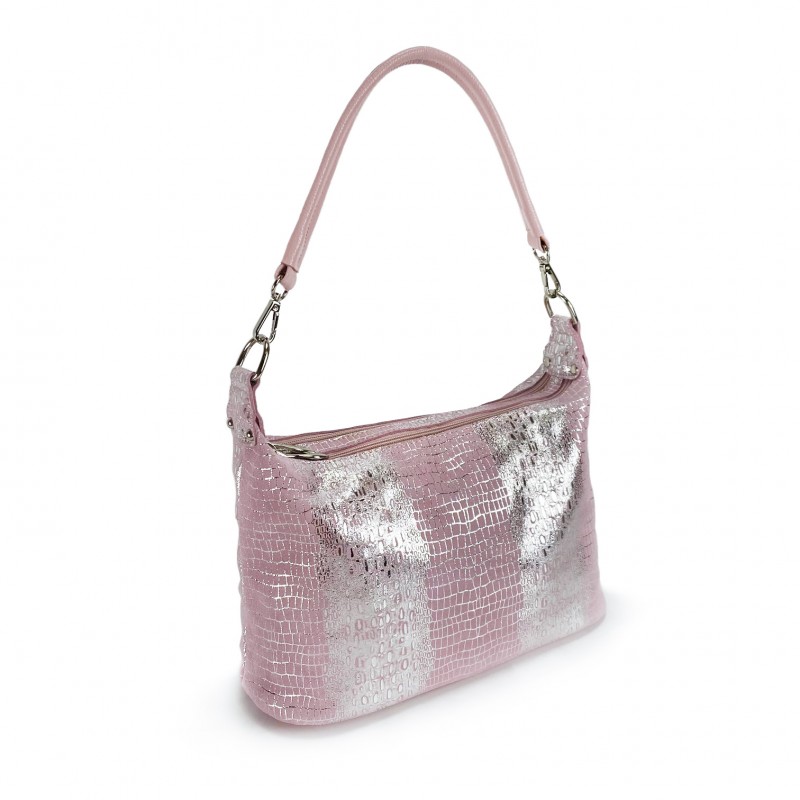 Женская кожаная сумка-хобо Jill лазерка светло-розовая - 3 фото