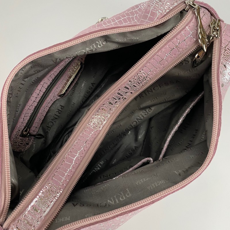 Женская кожаная сумка-хобо Jill лазерка светло-розовая - 8 фото