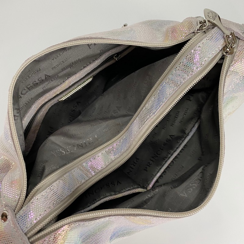 Женская кожаная сумка хобо Veronica лазерка бежевая - 6 фото