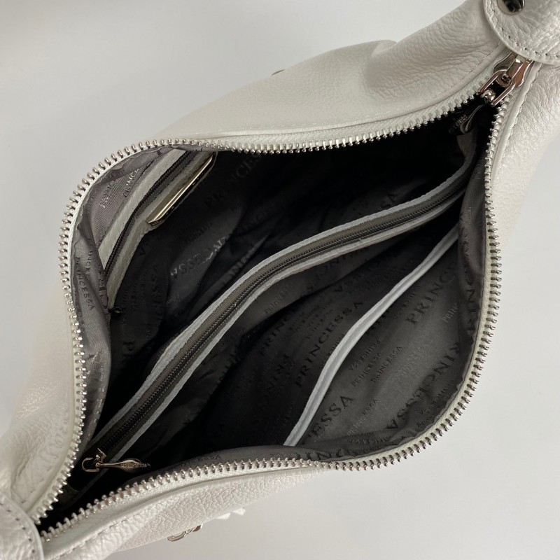 Женская кожаная сумка хобо Linda белая - 5 фото