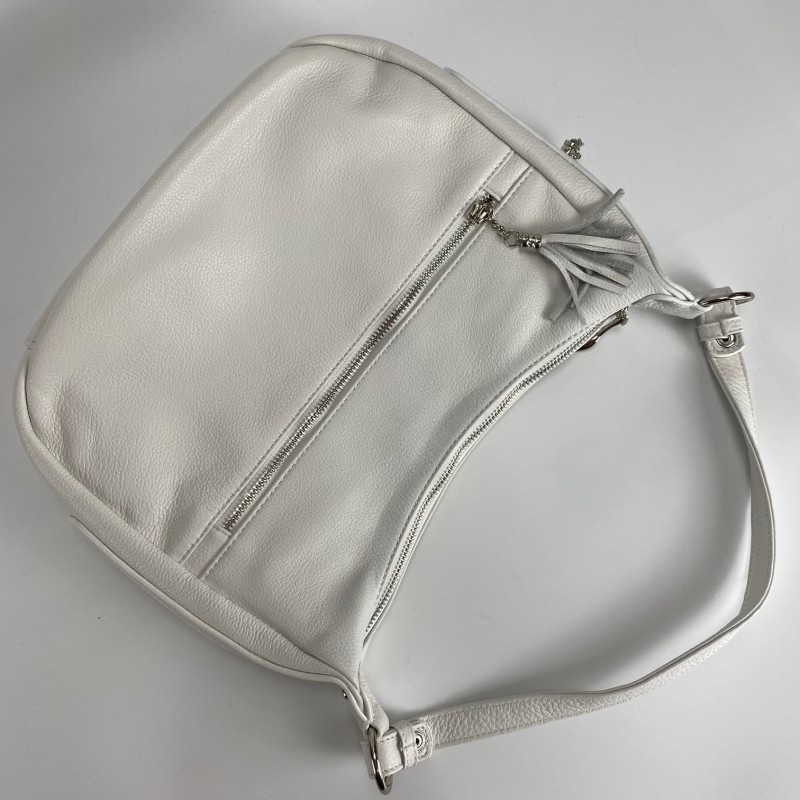 Женская кожаная сумка хобо Linda белая - 6 фото
