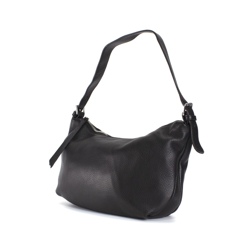 Женская кожаная сумка хобо Monica черная - 1 фото