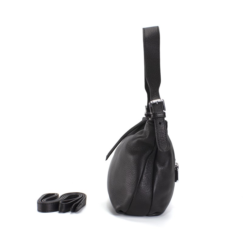 Женская кожаная сумка хобо Monica черная - 2 фото