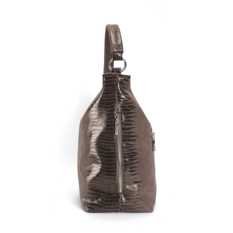 Жіноча шкіряна сумка хобо Sandra лазерка кава - 2 фото