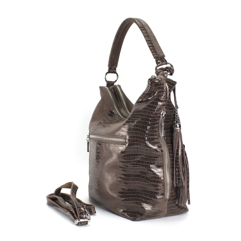 Женская кожаная сумка хобо Sandra лазерка кофе - 3 фото
