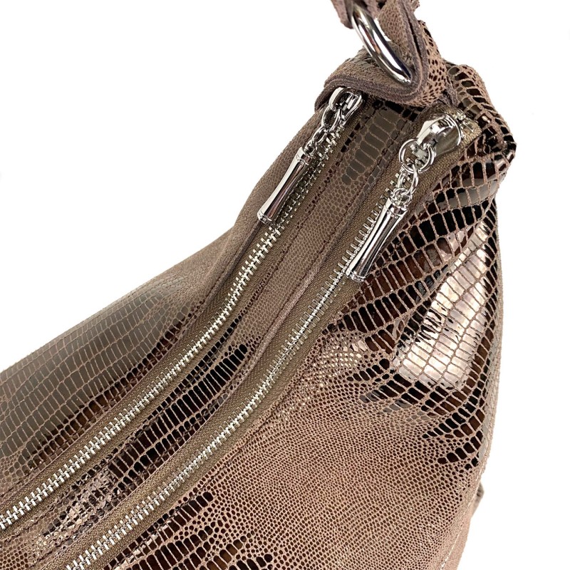 Женская кожаная сумка хобо Sandra лазерка кофе - 5 фото