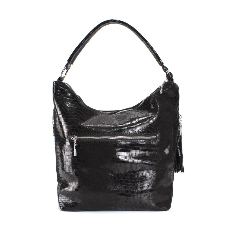 Женская кожаная сумка хобо Sandra лазерка черная - 2 фото