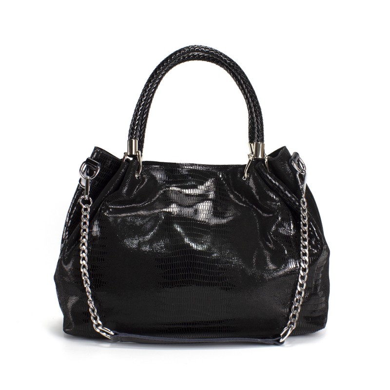 Женская кожаная сумка Camille лазерка черная фото