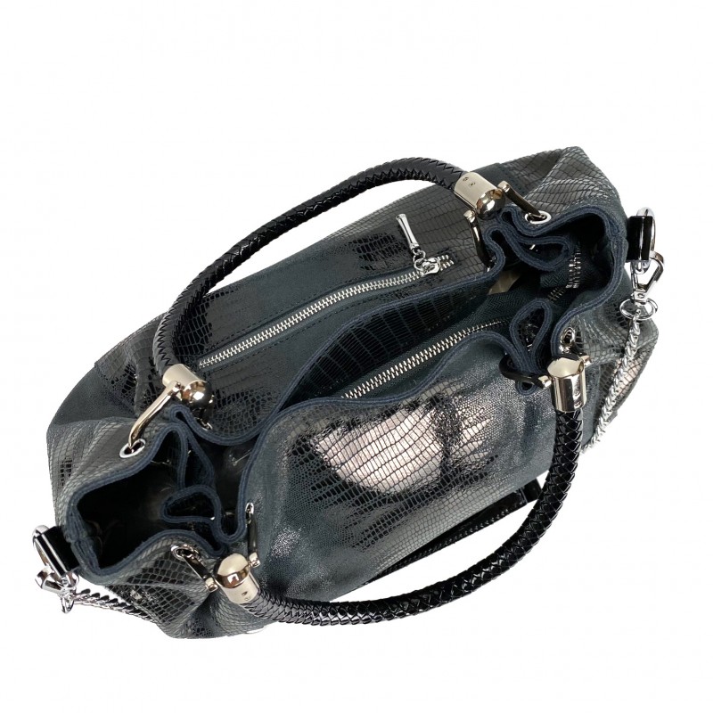 Женская кожаная сумка Camille лазерка серо-синяя - 3 фото