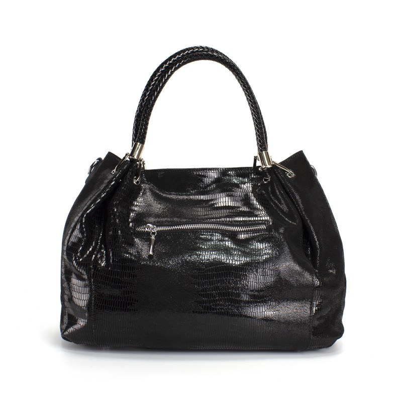 Женская кожаная сумка Camille лазерка черная - 1 фото