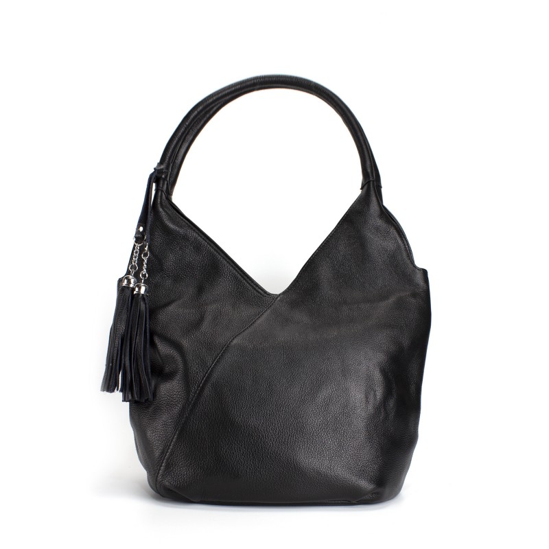 Женская кожаная сумка хобо Doris черная фото