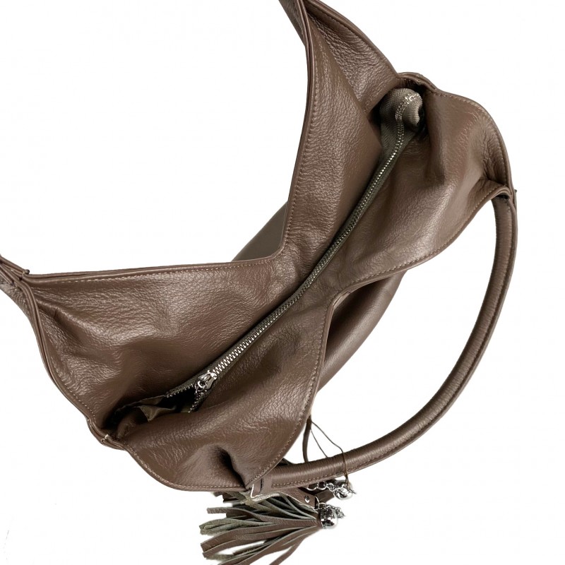 Женская кожаная сумка хобо Doris какао - 3 фото