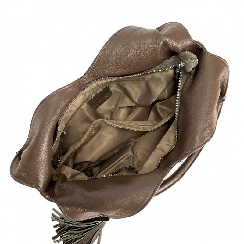 Женская кожаная сумка хобо Doris какао - 4 фото