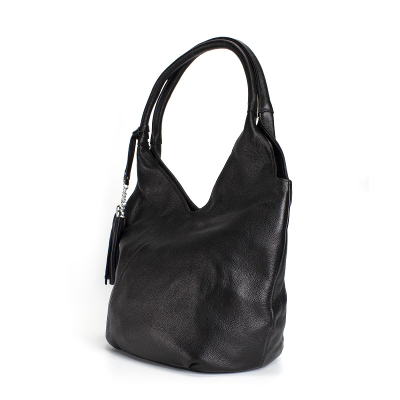 Женская кожаная сумка хобо Doris черная - 1 фото