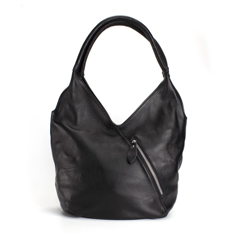 Женская кожаная сумка хобо Doris черная - 2 фото