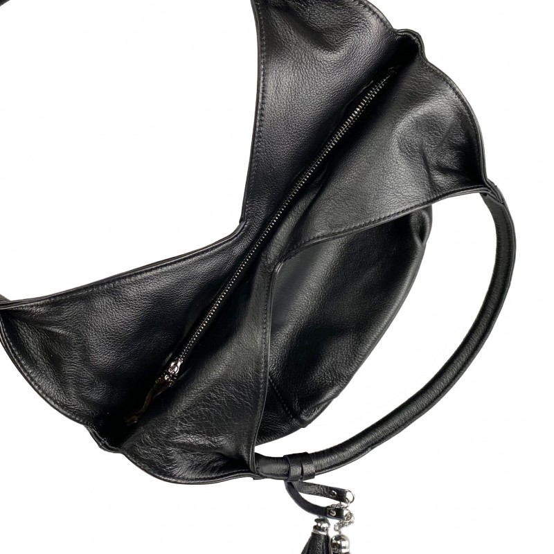 Жіноча шкіряна сумка хобо Doris чорна - 3 фото