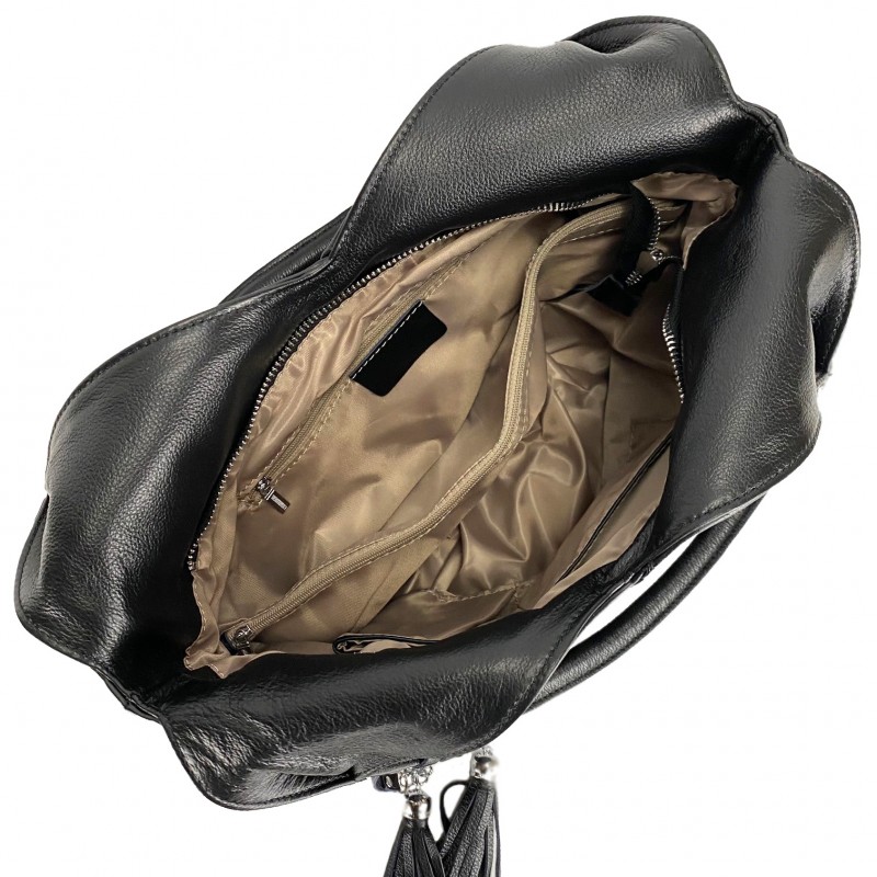 Женская кожаная сумка хобо Doris черная - 4 фото