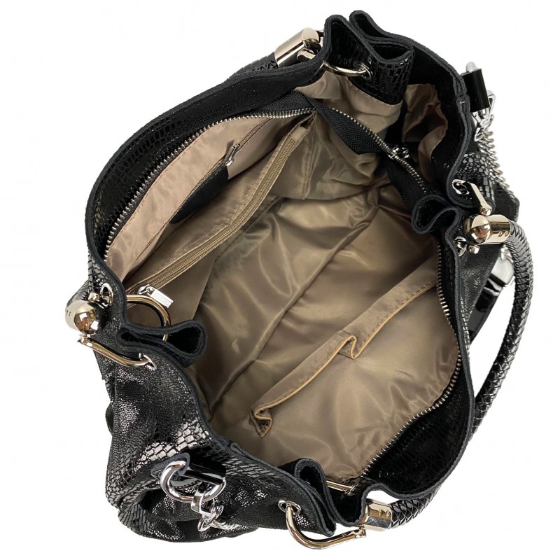 Жіноча шкіряна сумка Camille лазерка чорна - 6 фото