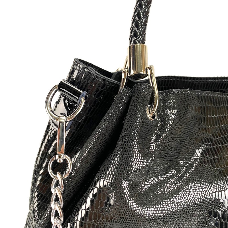 Женская кожаная сумка Camille лазерка черная - 7 фото
