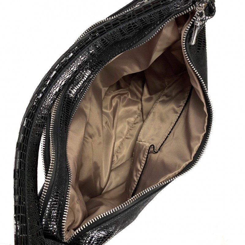 Женская кожаная сумка хобо Sandra лазерка черная - 6 фото
