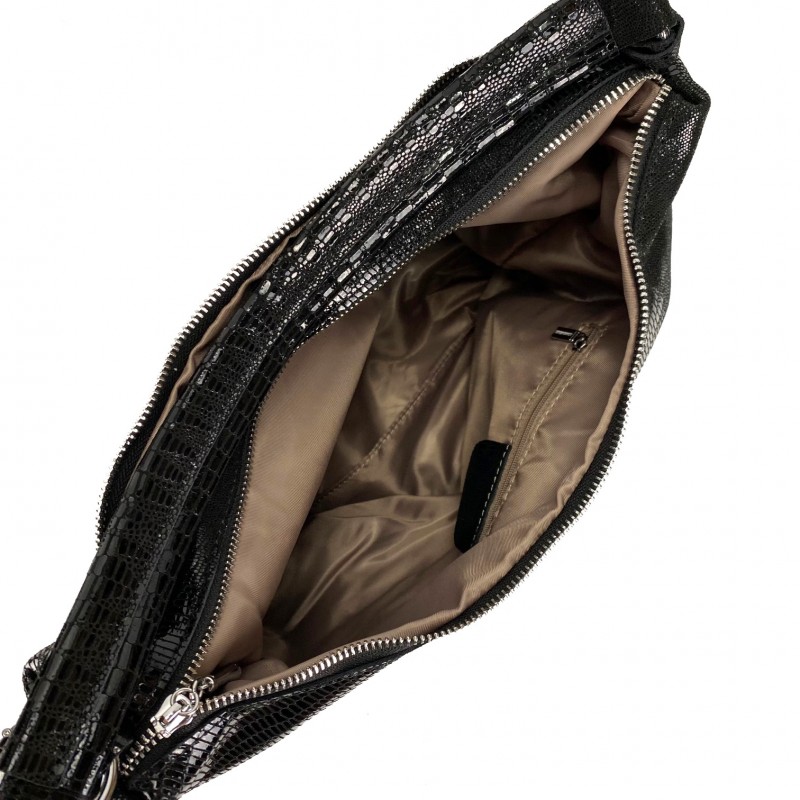 Женская кожаная сумка хобо Sandra лазерка черная - 7 фото