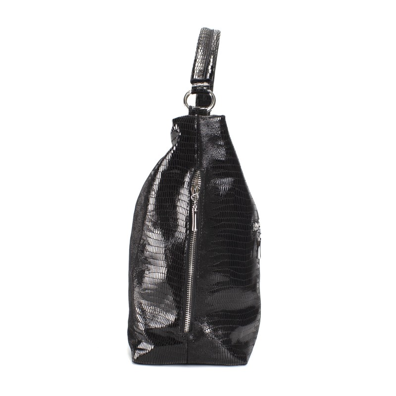 Женская кожаная сумка хобо Sandra лазерка черная - 8 фото